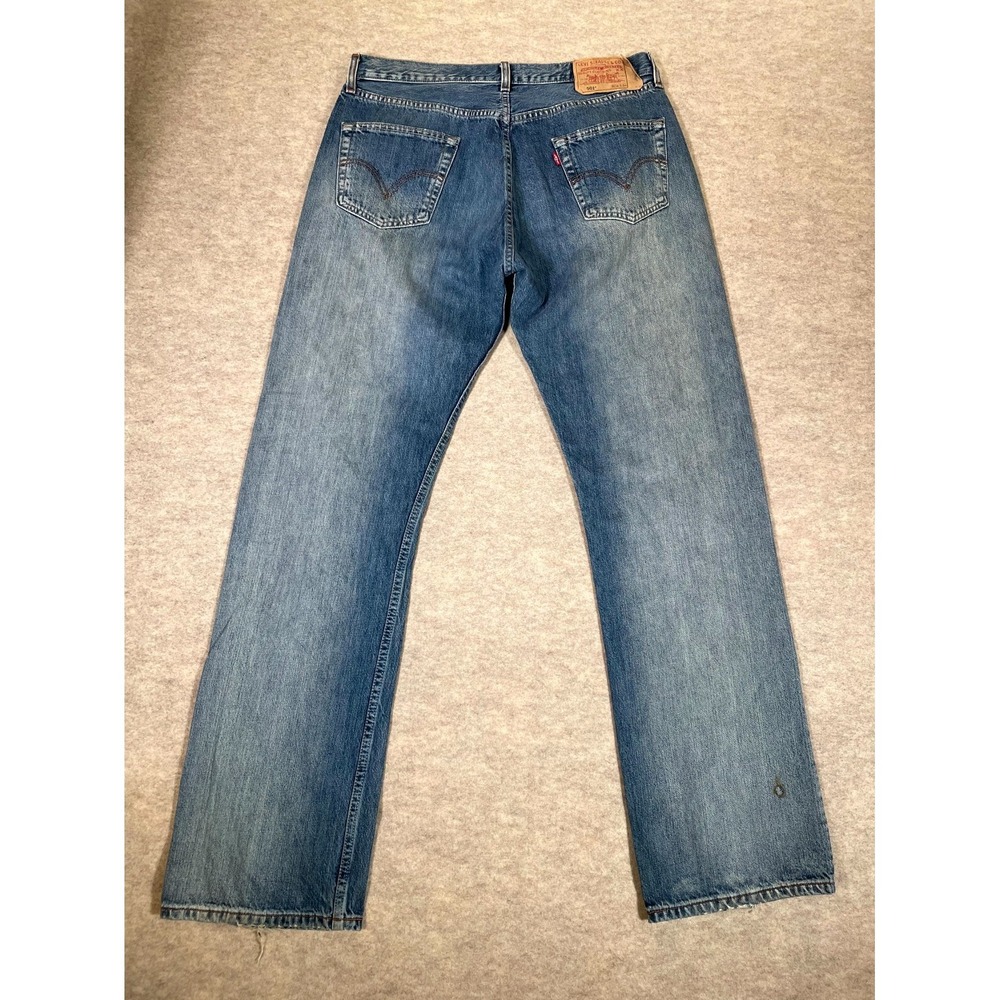 Levis 501 Original Fit Straight‎ Jeans Mens 36x34 Blue Denim Cotton Medium Wash - Picture 5 of 16